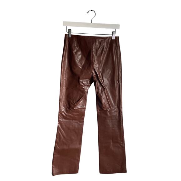 Theory 100% Leather Brown Pants Trousers size 2 Minimalist Neutral Winter Y2K 90 - Picture 2 of 4
